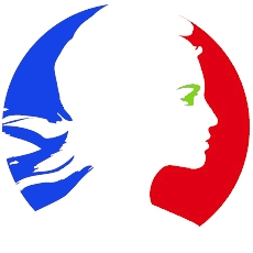 Marianne/logo de la République Française, l'oeil colorié en vert.